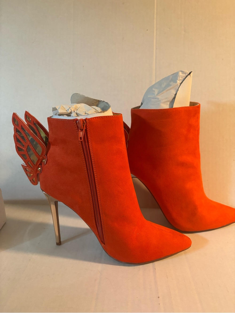 Women's Orange Winged Suede Ankle Boots by Liliana